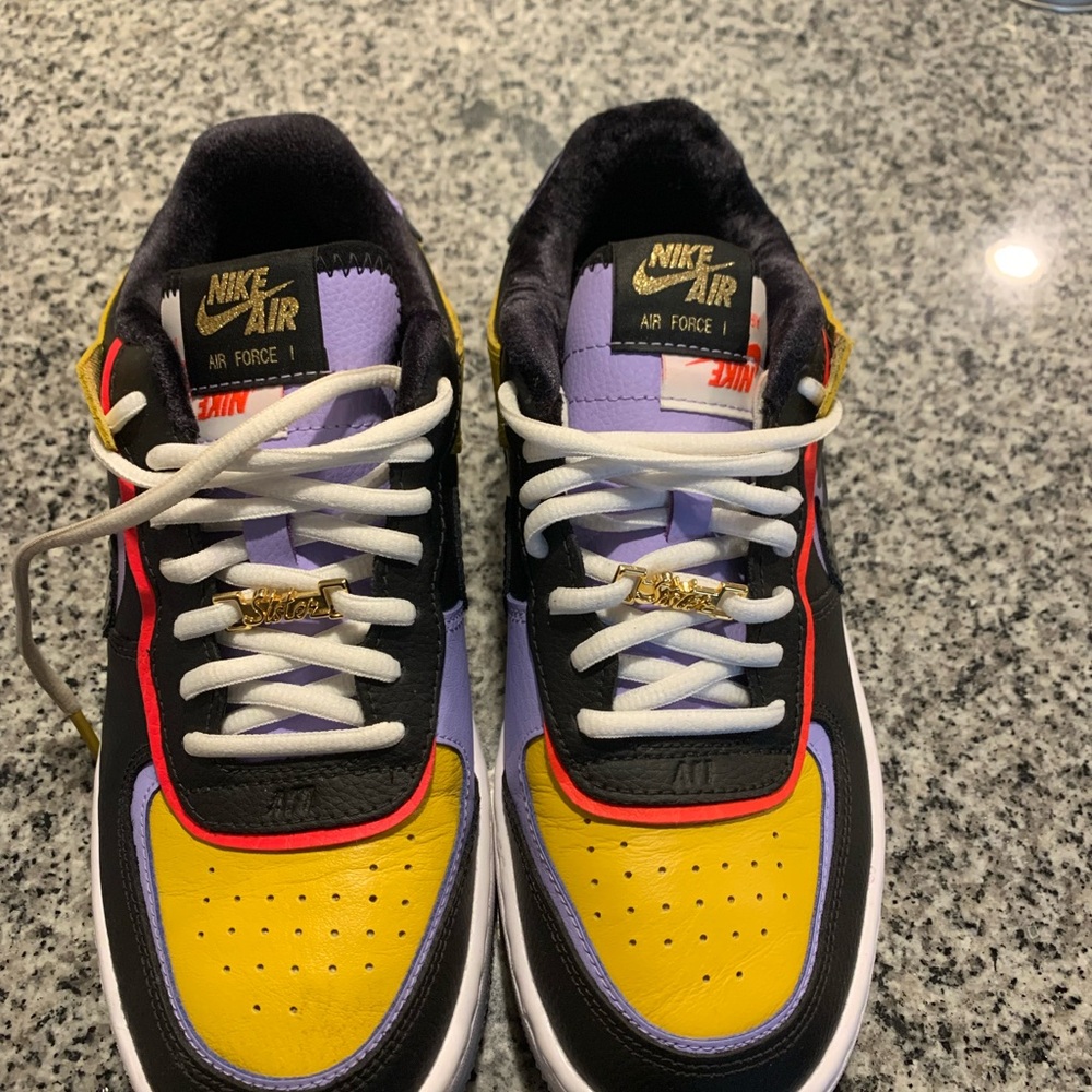Nike Air Force 1 Yellow and Purple Sneakers - Picture 1 of 4